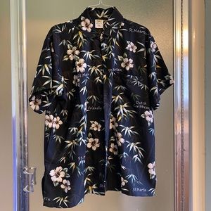 Floral Hawaiian Black Shirt NWOT